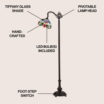 Dragonfly Tiffany Style 60" Arched LED Floor Lamp - JONATHAN Y